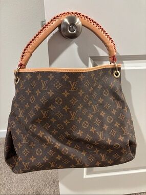 Brown Monogram Leather Shoulder Bag with Natural Vachetta Handle